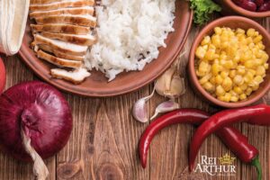 Receita Arroz com legumes e medalhão suíno