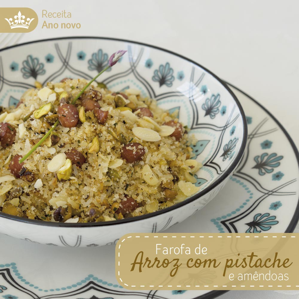Receita Farofa de arroz com pistache e amêndoas