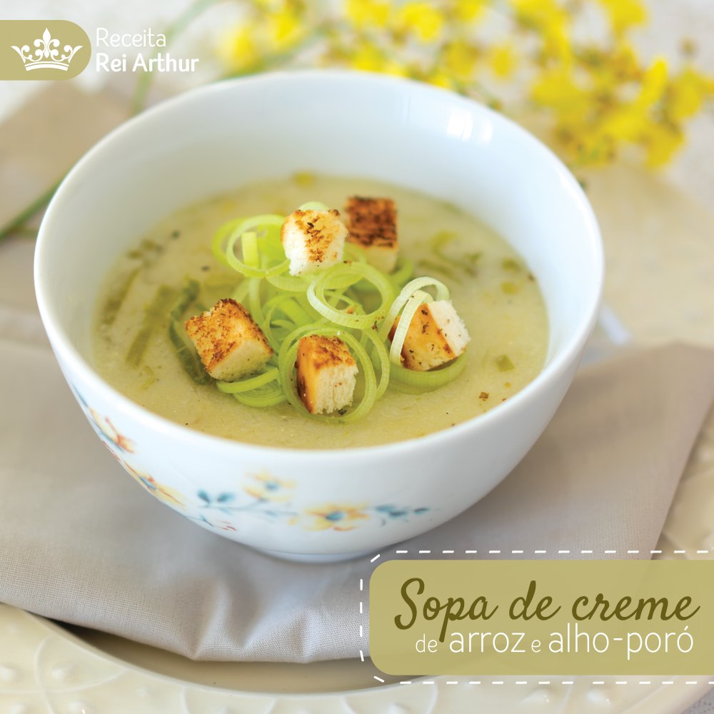Receita Sopa de creme de arroz e alho-poró