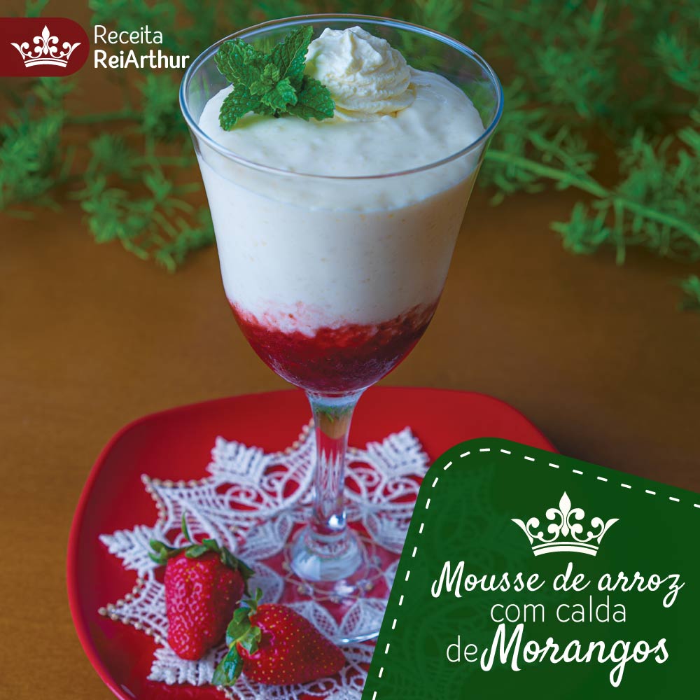 Receita Mousse de Arroz com Calda de Morangos